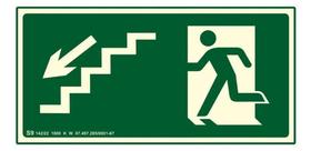 2X Placa De Sinalização Desce Escada Esquerda Fotoluminescen