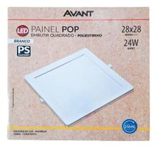 2X Plafon Led Embutir Quadrado 24W Branco Quente 3000K 28X28