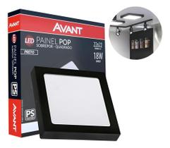 2X Plafon Led Quadrado Sobrepor Branco Painel 18W Slim Preto