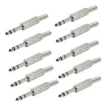 2X Plugs P10 Stéreo Metálico Com Mola - Embalagem Com 10 Pe