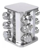 2X Porta Tempero Giratório Inox 12 Potes Vidro Dosador Cozin