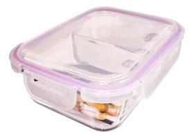2X Pote De Vidro 1040Ml Retangular Divisória Marmita Fitness
