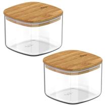 2X Pote Hermetico Cozinha 450Ml Ou Keep Com Tampa De Bambu