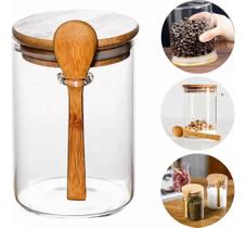 2X Pote Hermético Vidro Com Tampa E Colher Bambu 760 Ml Allp
