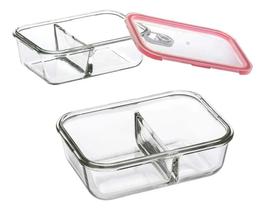2X Pote Vidro 1010Ml Hermético Marmita Divisória Tampa Trava