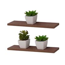 2x Prateleira De Madeira Nogal 40x10cm Com Suporte Invisível