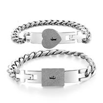 2x Pulseiras de casal Fashion Lover Heart Lock Key Bracelet bracelete com pulseiras de chave de fechadura - Branco