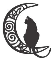 2X Quadro Gato Lua Mdf Decorativo Vado Preto Fosco 3Mm 30X