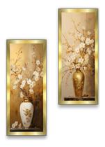 2X Quadros Decorativos Banheiro Lavabo Flores Borda Dourada 2X Quadros Decorativos Banheiro Lavabo Flores Borda Dourada