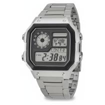 2x Relógio Masculino Prata Digital Word Time 100m 2x Relógio Masculino Prata Digital Word Time 100m
