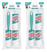 2X Rolo Removedor Tira Pelo Roupa Sofá Flash Limp + 4 Refil