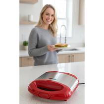 2x Sanduicheira Grill 2 em 1 Inox 800W Vermelha