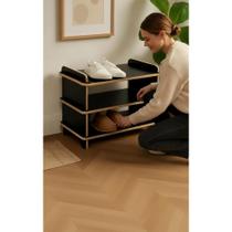 2x Sapateira Bancada 3 Prateleiras MDF Preto 6 Pares 53cm