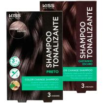 2x Shampoo Tonalizante Color Change Preto E Castanho Escuro