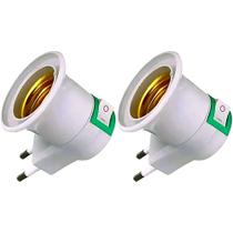2x Soquete Lâmpada Com Adaptador Botão Liga/desliga E27 Bivolt 110v/220v Premium - Envio Rápido