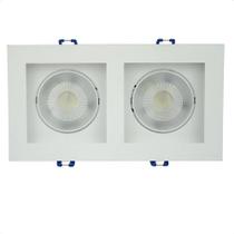 2X Spot Duplo Led Recuado Teto Gesso Branco 10W Direcionável
