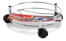 2X Suporte Botijão De Gás Reforçado Aço Cromado Com Rodinhas