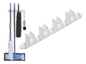 2X Suporte Para Rodo E Vassoura 4 Encaixes 5 Ganchos Branco