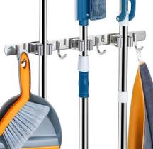 2X Suporte Vassoura Mop Rodo Pá Pano Organizador Inox Parede