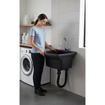 2x Tanque Lavanderia 22L Preto c/ Sifão Universal Durável