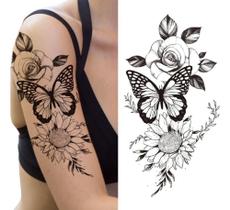 2X Tatuagem Falsa Feminina Temporária - Borboleta Girassol