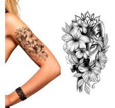 2X Tatuagem Falsa Feminina Temporária Realista - Raposa Flor