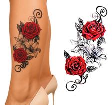 2X Tatuagem Falsa Temporaria Feminina Realista Rosas Vermelh