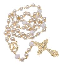 2X Terço De Noiva Banhado A Ouro Perolas Brancas Aparecida