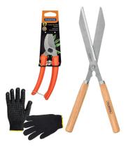 2X Tesoura Para Cerca Viva + Tesoura Poda Tramontina + Luva