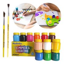 2X Tinta Tempera Guache Acrilex 12 Cores Pintura + 2 Pincéis