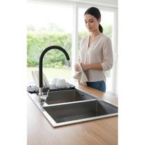 2x Torneira Cozinha Parede Luxo Flexível Preto Fosco Monocom