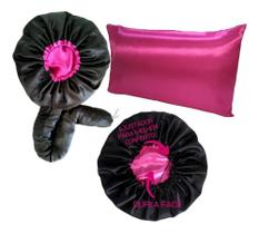 2X Touca Cetim Difusora Para Secador + Fronha + Touca Dormir
