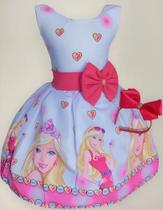 2X Vestido Infantil Barbie Rosa Luxo Boneca + Tiara 2X Vestido Infantil Barbie Rosa Luxo Boneca + Tiara
