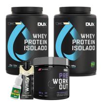 2x Whey 100% Protein Isolado - 900g - Dux + Whey Shake 250ml - Dux+ Pre Workout - 300g - Dux + Menta