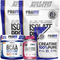 2x Whey Isolate 900g + Creatina Pura 250g + Bcaa 300g + Colágeno Hidrolisado 150 Cápsulas - Profit
