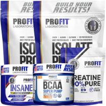 2x Whey Isolate 900g + Pré Treino Insane Explosion 200g + Creatina Pura 250g + Bcaa 300g - Profit