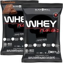 2x Whey Protein Concentrado Turbo Refil 907g - Kit 2X Black Skull - Ganho de Massa Muscular
