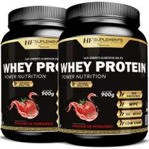 2x whey protein power nutrition mousse de morango 900g