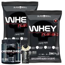 2x Whey Turbo Refil - 907g - Black Skull + Creatina Turbo - 300g - Sem sabor + Whey Shake 250ml Dux