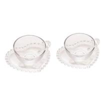 2X Xicaras Cafe Cristal Detalhes Em Forma Coração C/Pires 2X Xicaras Cafe Cristal Detalhes Em Forma Coração C/Pires
