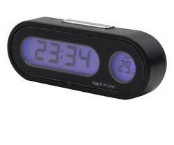 2x1 Termômetro Digital Relógio Hora Carro Veicular Led Azul Automotivo Clip Painel Táxi