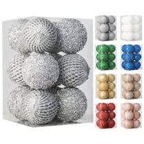 3.15" Enfeites de Baile de Natal 12 pcs Glitter Lantejoulas Bola de Espuma Despedaçada Decorações de Natal À Prova de Árvores Bolas de Natal Bolas Penduradas para Xmas Árvores Festa de Casamento Decorações natalinas (Prata)