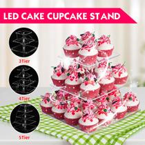 3/4/5 Stand Festa de Casamento Cupcake Cake Holder Tiers LED Disp