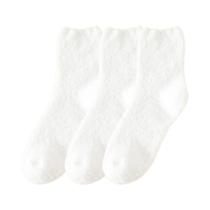 3/5/10 pares de meias femininas, branco quente fofo grosso felpudo simples, absorção de umidade