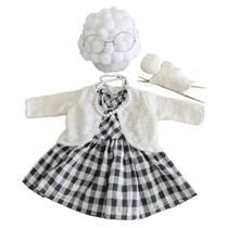 3-5 Meses Bebê Falso Cabelo Pérola Pérola Colar Vestido De Crochê Conjunto ferramenta