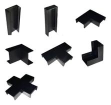 3 Acabamentos Canaleta Preta 20x10mm Cotovelo Joelho Curva