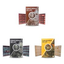 3 álbuns colecionador de moedas 1854 a 1956 réis cruzeiro