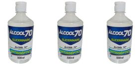 3 Álcool 70 Glicerinado Antisséptico 500ML Com Dosador TNT