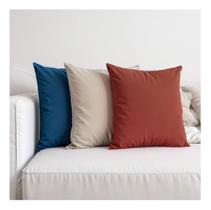 3 Almofadas Cheia Veludo Sofa 45x45 Tons de Azul e Verde