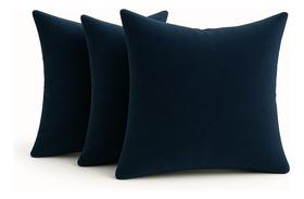 3 Almofadas Cheia Veludo Suede Sofa 45x45 Azul Escuro